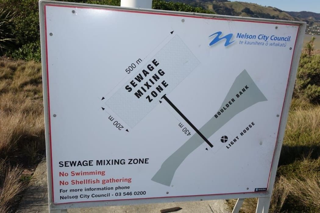 The North Nelson Wastewater Treatment Plant has signs showing where the sewage mixing zone is.