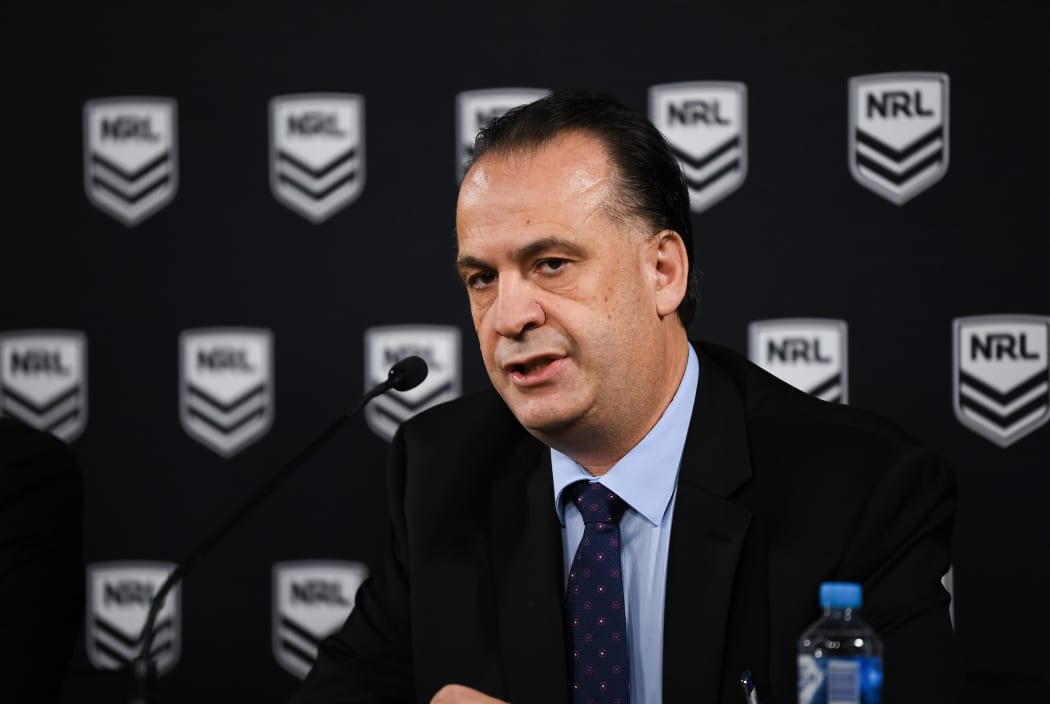 ARL Commission chairman Peter V'landys addresses the media on Sunday the 15th of March