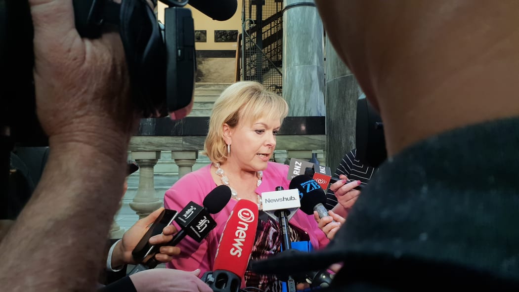 Judith Collins addresses media.