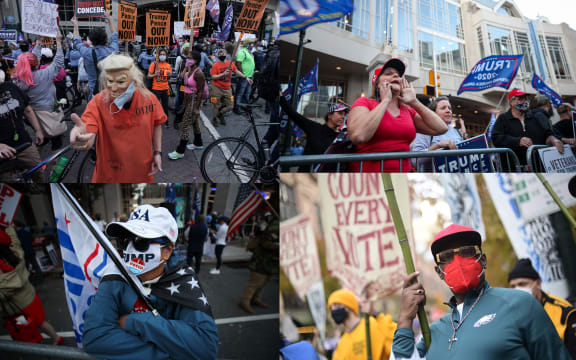 Biden and Trump supporters wait for results in the streets of Philadelphia.