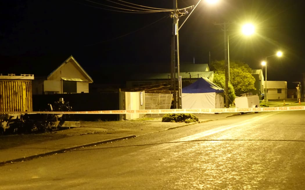 The scene of the shooting at Otepuni Ave, Invercargill, cordoned off on Wednesday evening.