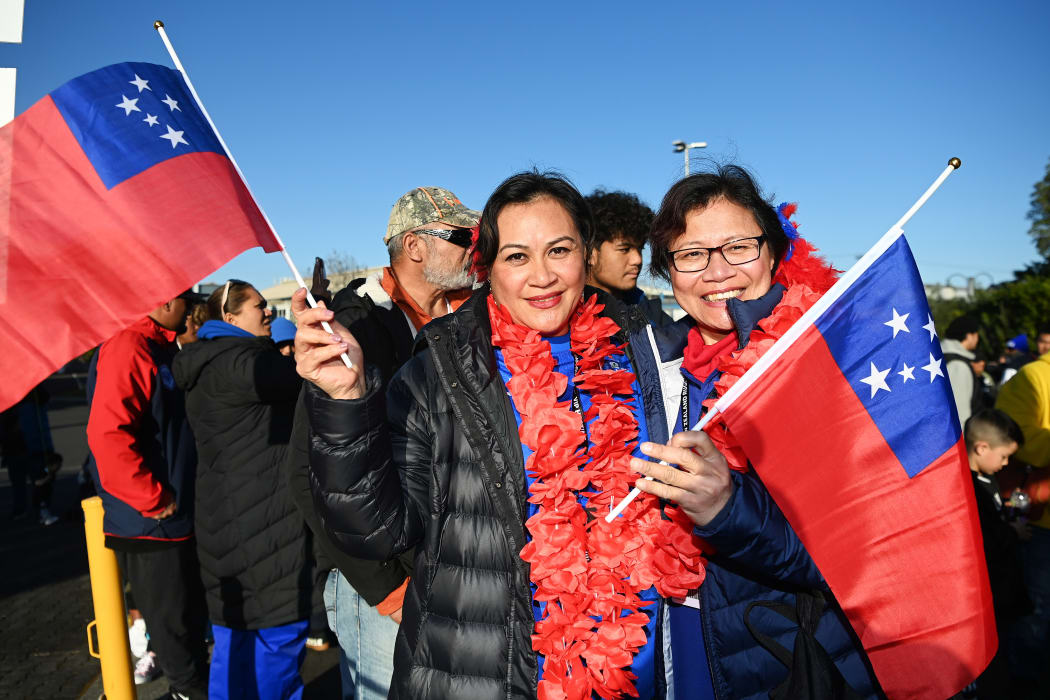 Manu Samoa fans arrive for the double header at Mt Smart Stadium.