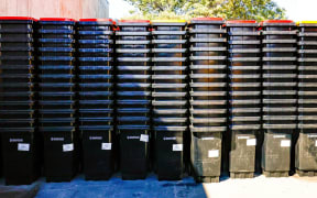 Wheelie bins stacked for delivery across Marlborough in the coming weeks. SUPPLIED: MAIA HART/LDR - SINGLE USE ONLY