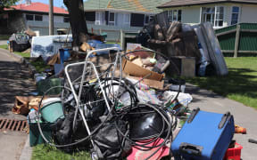 Rubbish on the streets of Marewa in Napier after the floods.