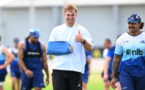 An injured Sam Darry during a Blues Super Rugby training session