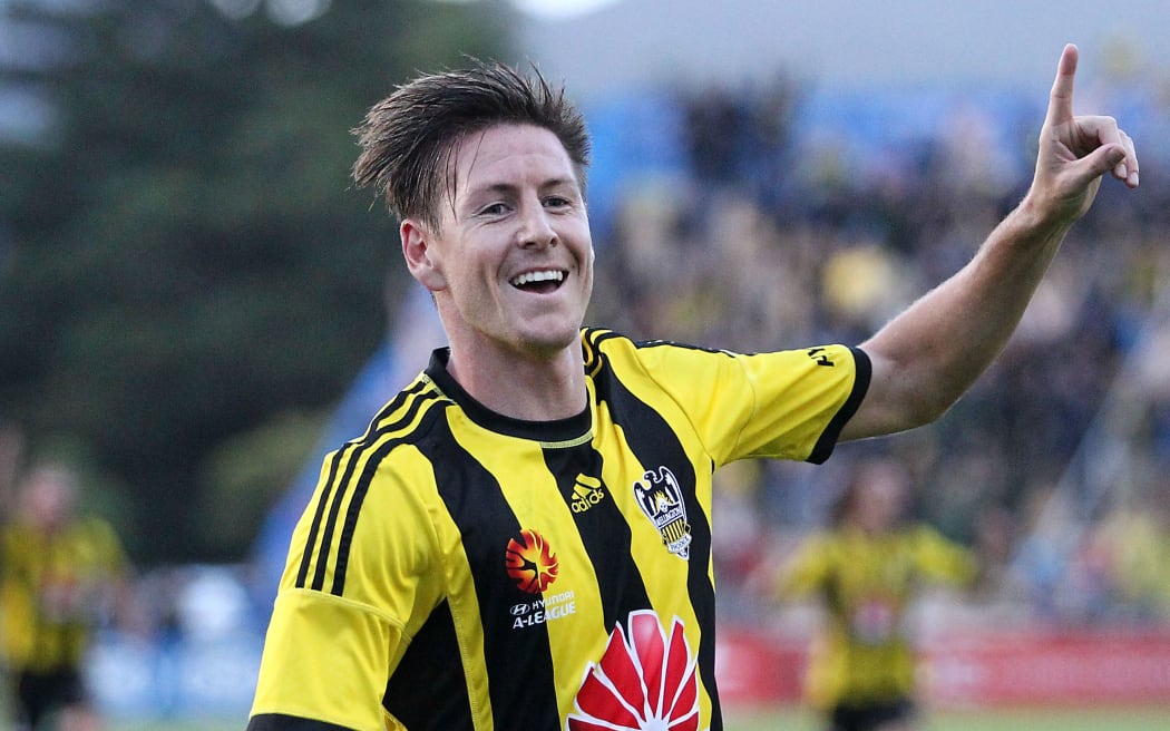 The Phoenix striker Nathan Burns celebrates a goal.