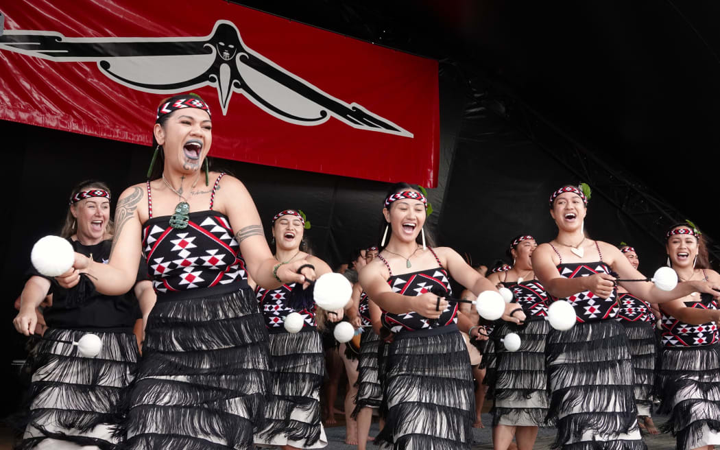 Performers from Muriwhenua kapa haka show their skill with the poi.