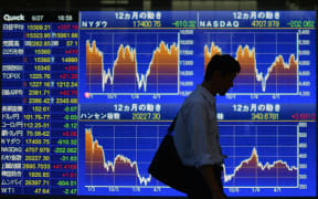 An electronic board showing the graphs of the recent fluctuations of Japan's Nikkei average outside a brokerage in Tokyo, Japan, June 27, 2016.