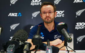Mike Hesson during the press conference announcing his resignation as Black Caps cricket coach for New Zealand.