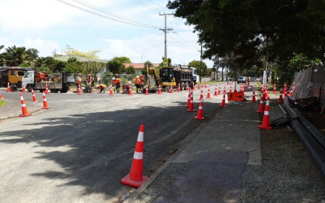 Construction work on Franklyne Road Otara, South Auckland.