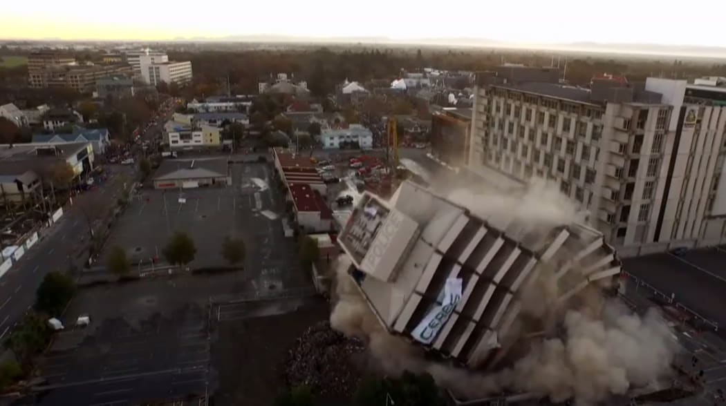 Chch police station implosion