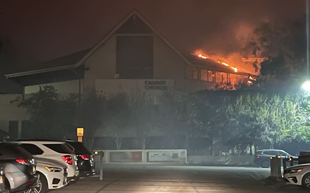The Calvary Christian School during the fire .