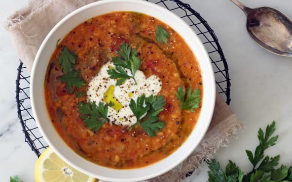 Red lentil, paprika & preserved lemon soup