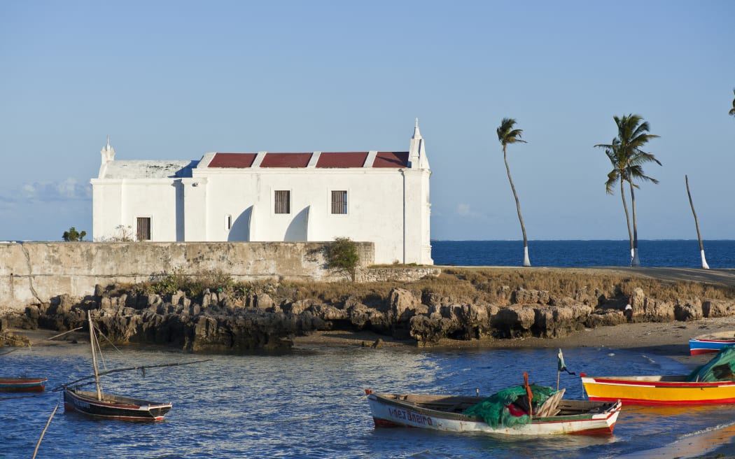 Mozambique, Nampula province, Mozambique island, listed as World Heritage by UNESCO, is the crossroads of various civilizations (Portuguese, African, Indian and Arabic), the church Santo Antonio (Photo by GUIZIOU Franck / hemis.fr / Hemis via AFP)
