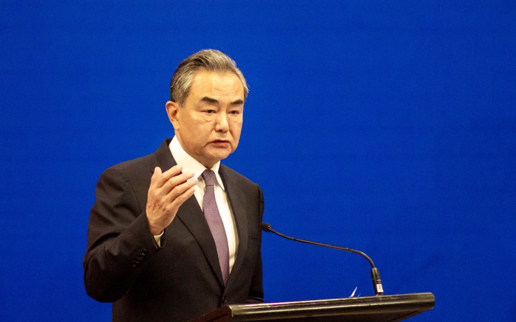 Chinese Foreign Minister Wang Yi speaks during a joint press conference with Fijian Prime Minister Frank Bainimarama in Fiji's capital city Suva.
