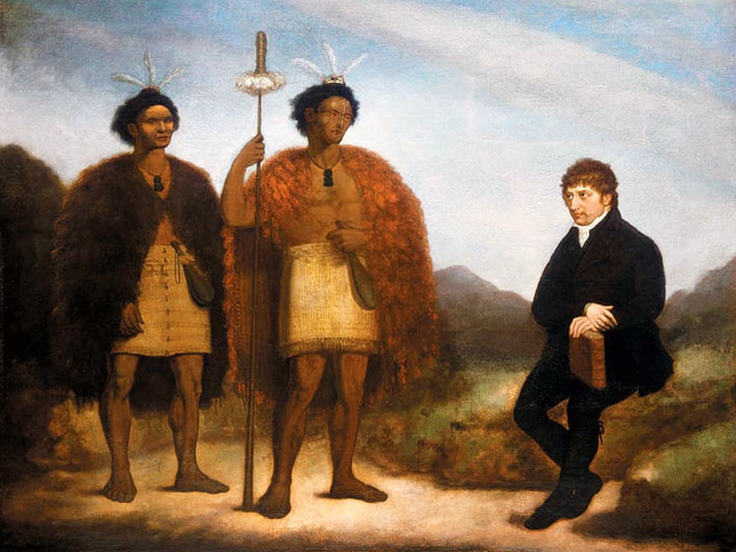 Maori chiefs Hongi Hika and Waikato meet with Missionary Thomas Kendall.