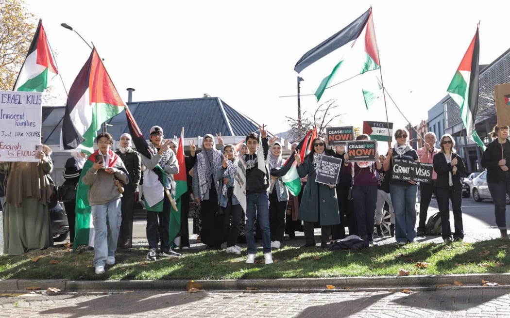 Protesters outside the National Party conference on Sunday, 19 May, 2024.