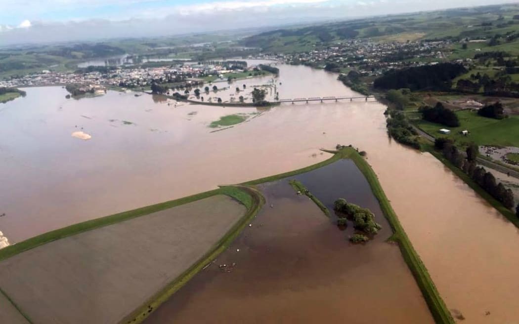 Floodwaters around Balclutha this morning.