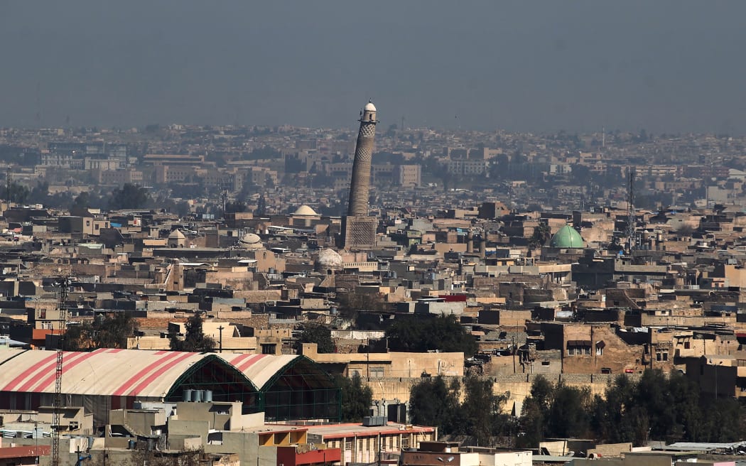 The leaning minaret of the Great Mosque of al-Nuri in Mosul in March.