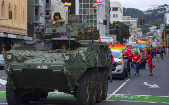 A Defence Force vehicle in this year's Wellington Pride Parade