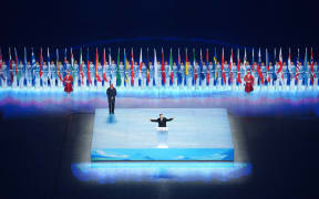 Andrew Parsons, president of the International Paralympic Committee, gives a speech at the Beijing 2022 Winter Paralympic Games.