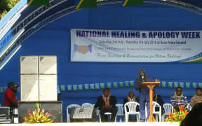 Solomon Islands Prime Minister Manasseh Sogavare speaking during the National Healing and Apology Week in Honiara. 2-7/ July/2016