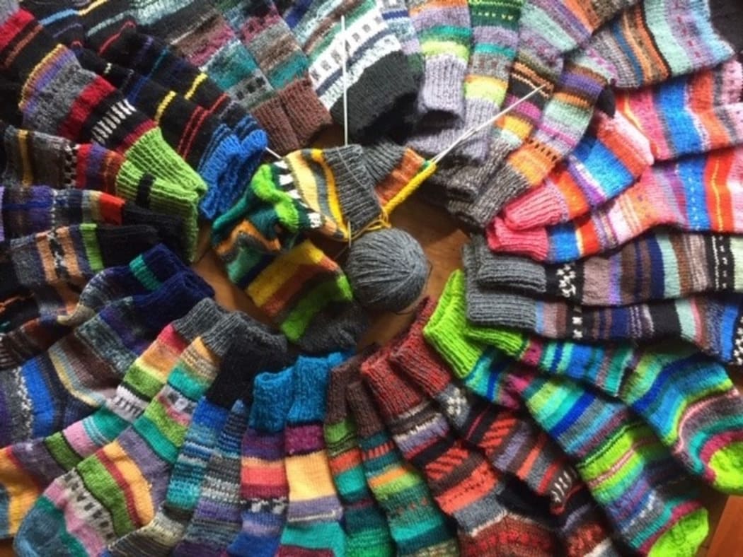 Hundertwasser inspired socks by Whangārei artist Jenny Bennett.