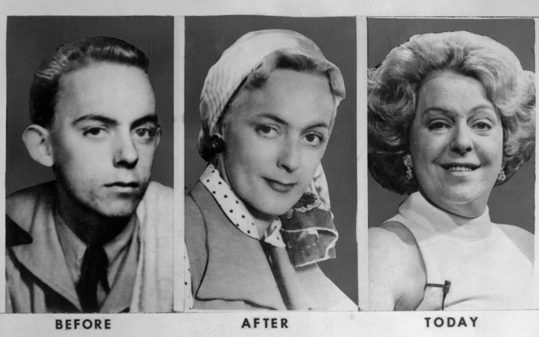Christine Jorgensen, formerly George Jorgensen (seen, left to right, in 1943, 1952 and 1975).