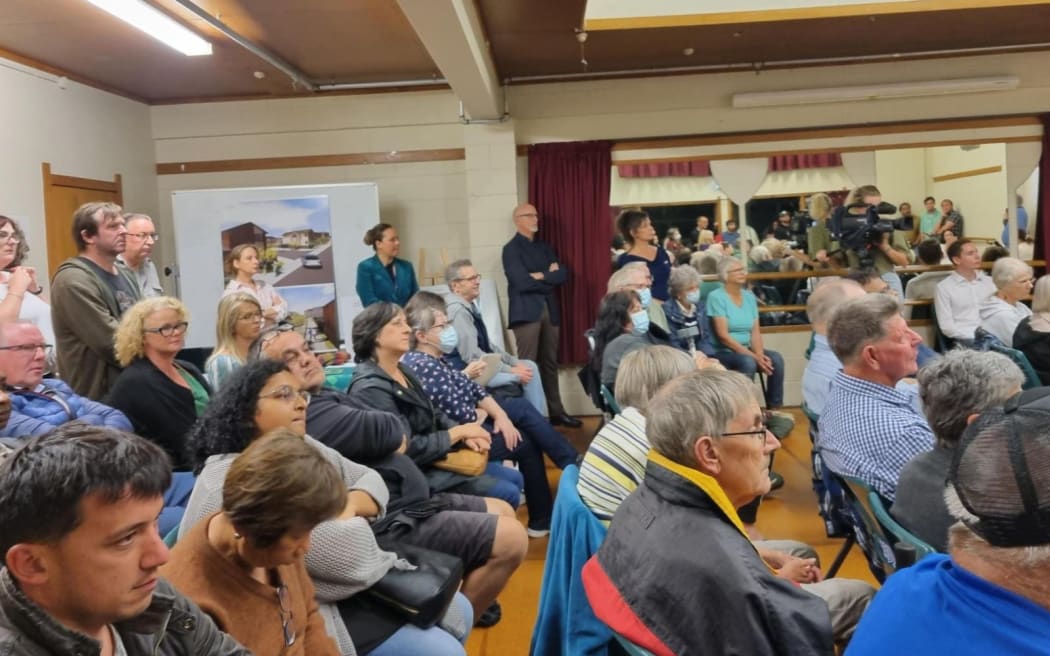 Residents meet to discuss a new social housing development in Blockhouse Bay, Auckland.