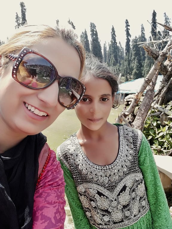 Sadaf Nakash with a local Kashmiri girl on her last trip home.