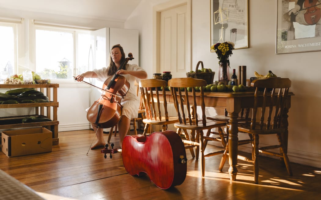 Farmer Caitlin Morris has been playing cello since she was 15 years old.