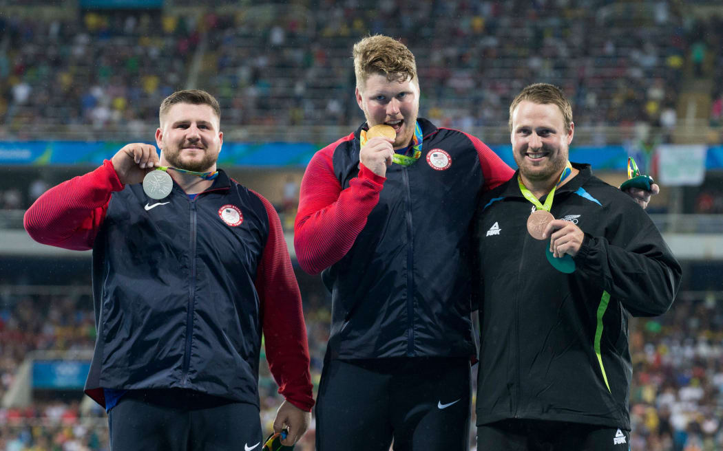 2016 Olympic shotput medalists Joe Kovacs, Ryan Crouser and Tom Walsh.