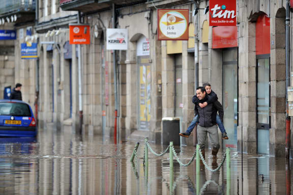 The town centre of Morlaix, in Brittany, was flooded.