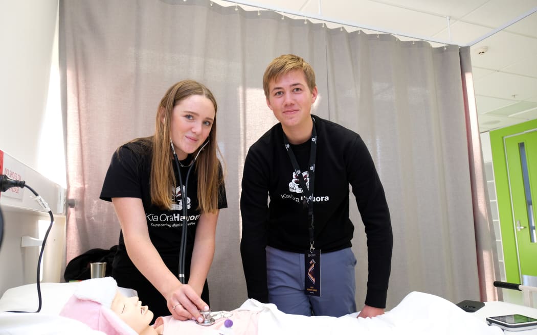 Year 12 Kaitaia College students Ariana Burnett (left) and Noah McBirneywarnes took part in the Te Manu Korokī Rangatahi Hui.