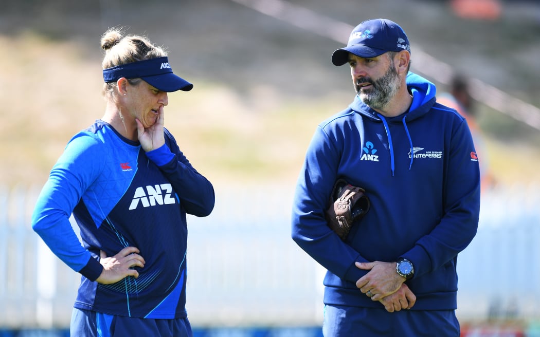 New Zealand captain Sophie Devine and head coach Ben Sawyer