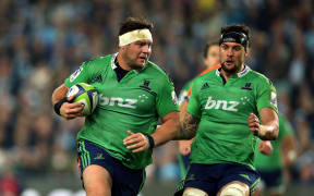 Highlanders players Josh Hohneck and Elliot Dixon.