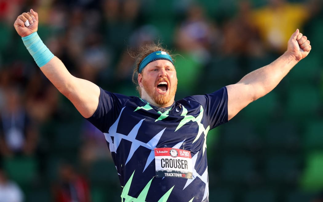 EUGENE, OREGON - JUNE 18: Ryan Crouser competes in the Men's Shot Put final, throwing for a world record of 23.37 meters during day one of the 2020 U.S. Olympic Track & Field Team Trials at Hayward Field on
