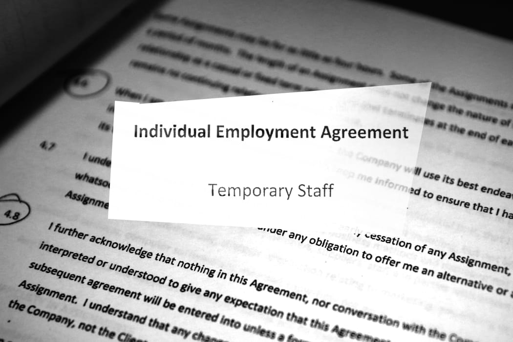 Photo of contract front page for temporary staff