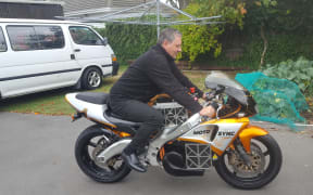 Phil Garrett on his Kawasaki ahead of his NZ land speed record attempt