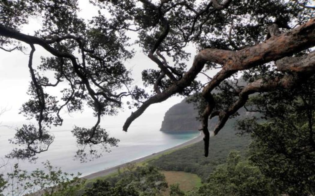 View into Denham Bay on New Zealand's Kermadec Islands.