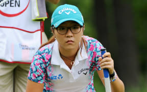 Lydia Ko lines up a putt during the third round of the LPGA Canadian Pacific Women's Open at the London Hunt Golf Club in London, Ontario. 2014.