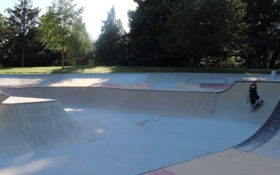 Masterton Mayor Lyn Patterson trying out the skatepark when it opened in February.