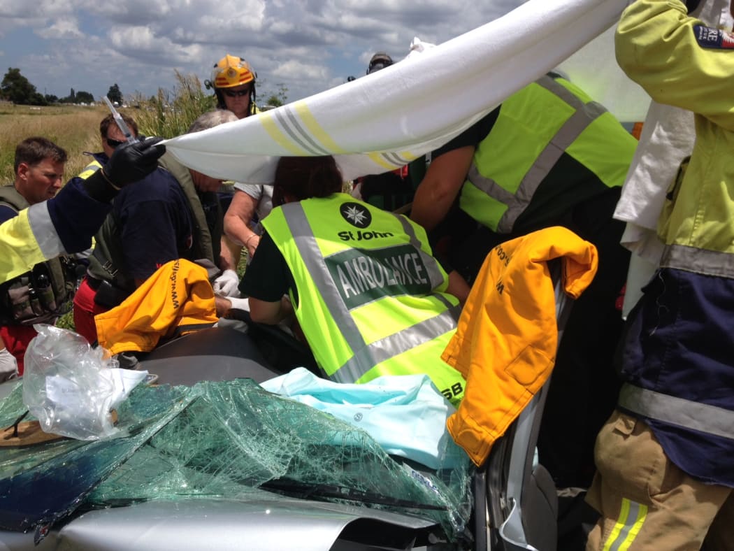 A woman had to be cut from her car following the crash.