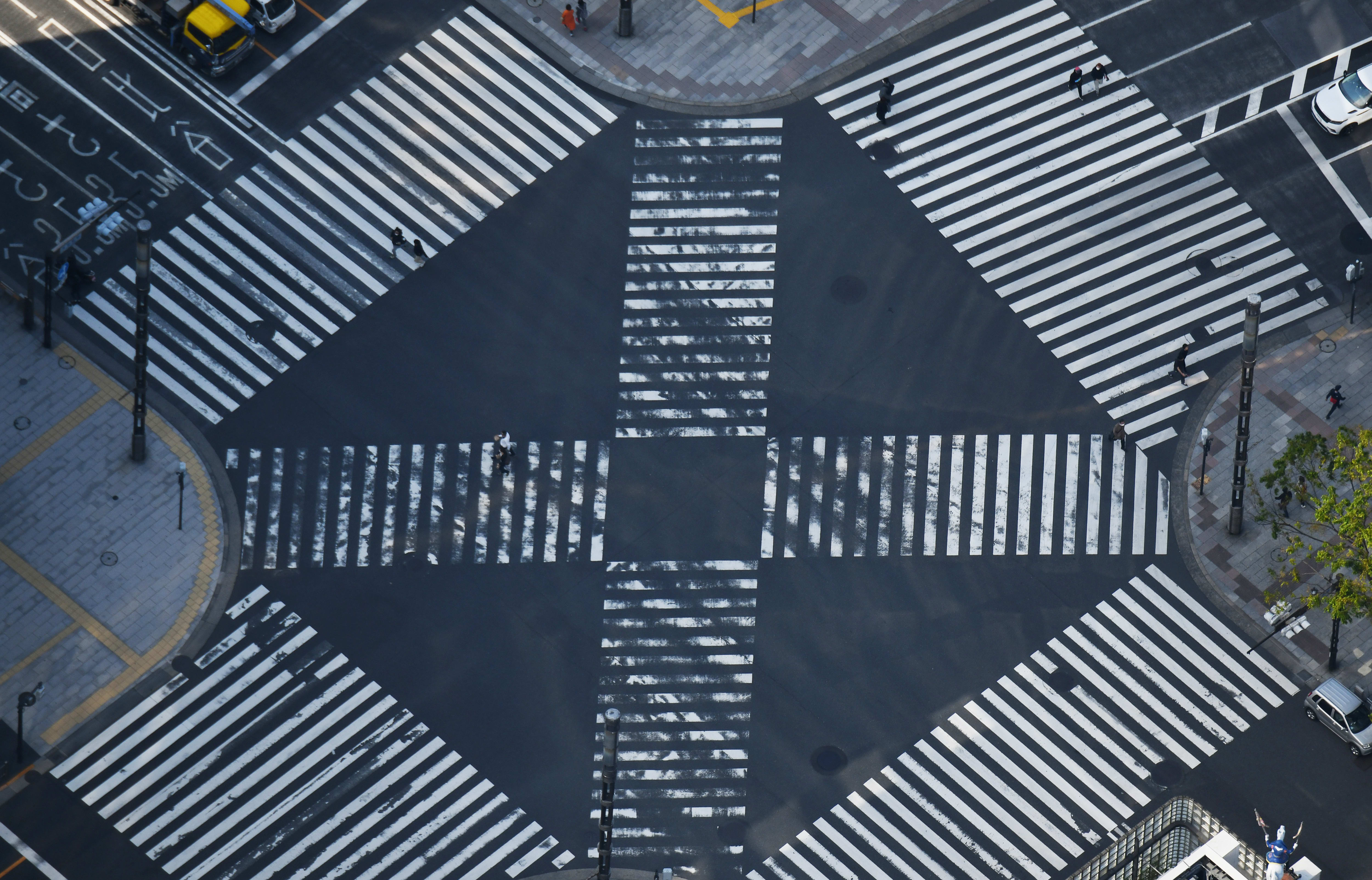 An aerial photo quiet Ginza District in Chuo Ward, Tokyo on April 11, 2020, amid an outbreak of the new coronavirus COVID-19.