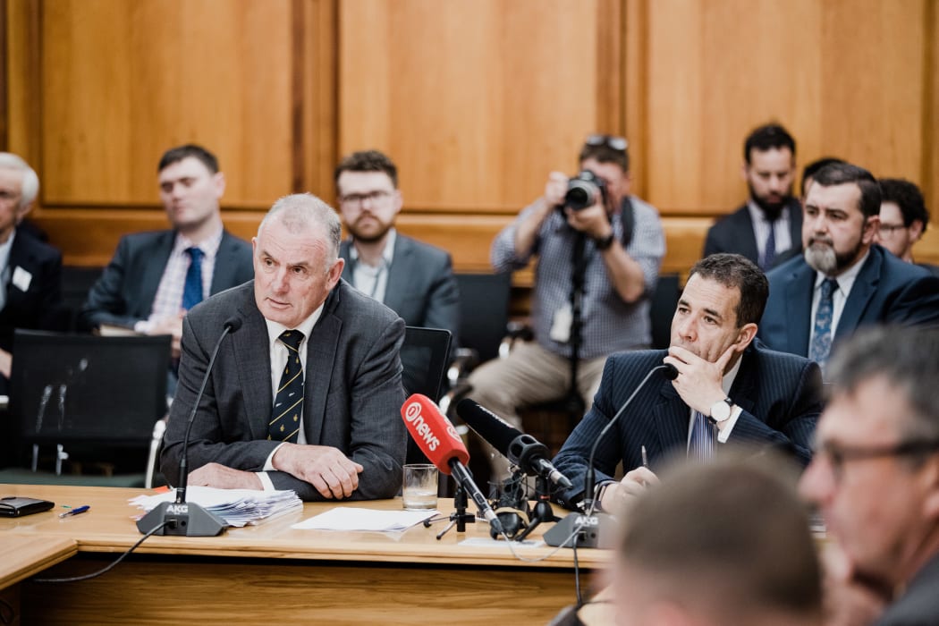 Speaker Trevor Mallard sits beside Parliamentary Services chief executive Rafael Gonzalez-Montero at a select committee hearing on 16 December, 2020.