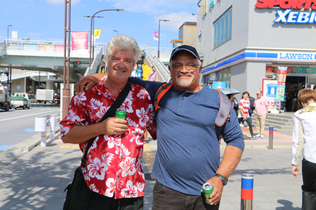Brian Hore and John Puna in Japan ahead of the Rugby World Cup opening ceremony.