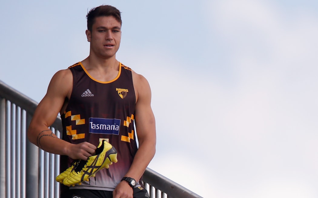 MELBOURNE, AUSTRALIA - JANUARY 13:  Shem Tatupu walks out before a Hawthorn Hawks AFL pre-season training session at Waverley Park on January 13, 2016 in Melbourne, Australia.  (Photo by Darrian Traynor/Getty Images)