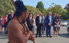 Prime Minister Jacinda Ardern and her delegation arrive at the Treaty Grounds.
