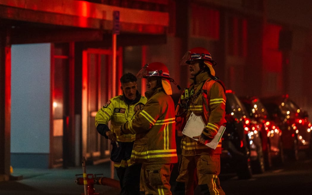 Firefighters battle a blaze on Wellington's Tory Street.