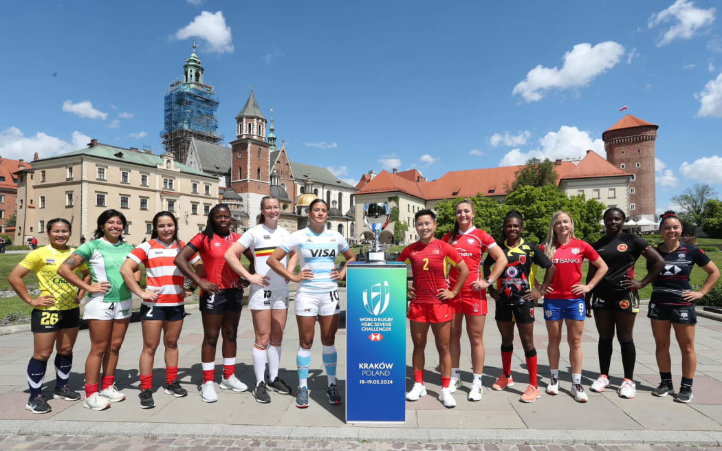 Captains of women 7s teams at the Wawel Royal Castle in Krakow, Poland for the HSBC Sevens Challenger 2024 on the 16 May 2024. Photo Martin Seras Lima/World Rugby